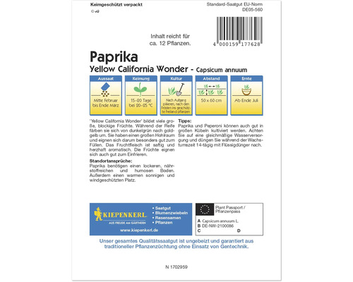 Paprika Yellow California Wonder Saatgutpackung