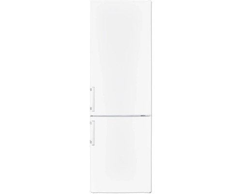 Weißer Kühl- und Gefrierschrank mit zwei Türen und Griffen
