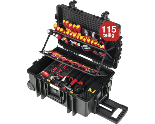 Werkzeug Set Wiha Elektriker Competence XXL II gemischt 115-tlg. im Koffer Schwarzer Werkzeugkoffer mit 115 Teilen, inklusive Schraubendreher, Zangen und weiterem Werkzeug