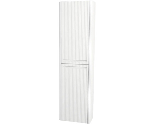 Armoire haute suspendue avec 2 portes et panier à linge Devo Gloria 2.0 gauche lxhxp 40x172x33 cm premium white supermat striée