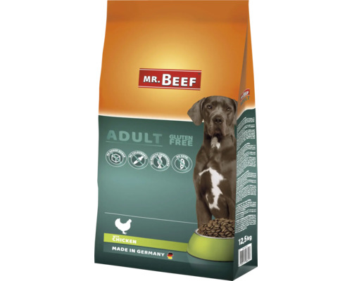 Croquettes pour chiens MR.BEEF Adult volaille 12,5 kg poulet sans OGM, sans sucre ajouté industriel, sans colorants, sans soja, fabriqué en Allemagne