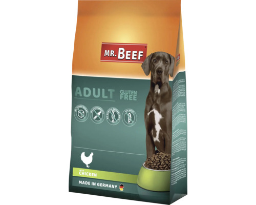 Croquettes pour chiens MR.BEEF volaille 4 kg poulet sans OGM, sans sucre ajouté industriel, sans colorants, sans soja, fabriqué en Allemagne