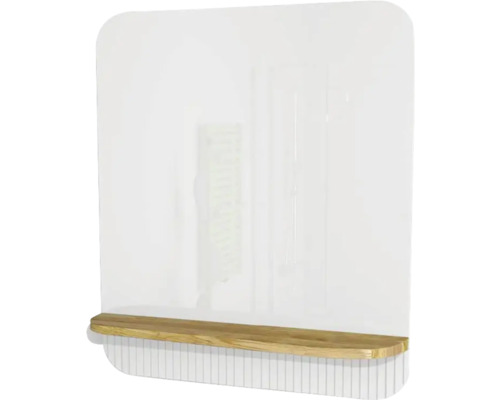 Miroir de salle de bain avec tablette en bois Devo Gloria 2.0 86x86x14 cm Premium White Supermatt strié GL2-LUPL86-2-F83D01