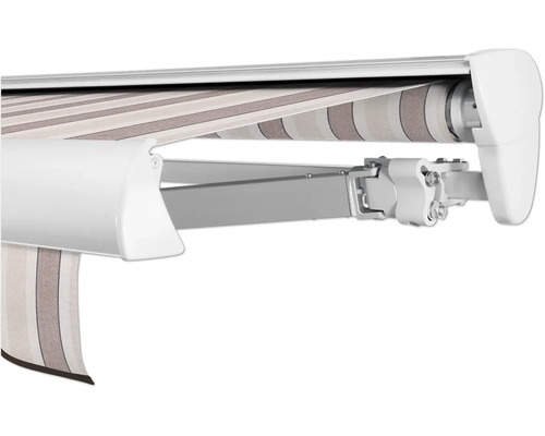 SOLUNA Halbkassettenmarkise Classic 2,5x1,5 Stoff Dessin 8935 Gestell E6EV1 silber eloxiert Antrieb rechts inkl. Motor, Wandschalter