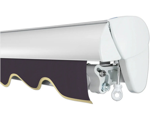 Markise mit Stoffvolant und mechanischen Bauteilen