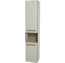 Armoire haute avec deux portes et un compartiment ouvert pour la salle de bain