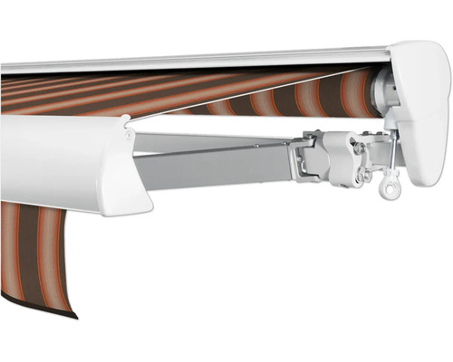 SOLUNA Halbkassettenmarkisen Classic 6x2,5 Stoff Dessin S3013 Gestell E6EV1 silber eloxiert Antrieb rechts inkl. Kurbel