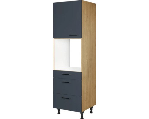 Armoire haute pour four avec coulisses NOBILIA Urban lxpxh 60 x 58 x 217 cm bleu fjord mat prémonté tirant gauche Meuble de cuisine avec tiroirs et compartiment pour appareils de cuisine