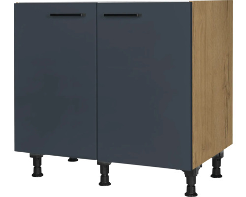 NOBILIA Spülenschrank Urban BxTxH 90 x 58 x 87 cm Frontfarbe fjordblau matt Korpusfarbe eiche sierra