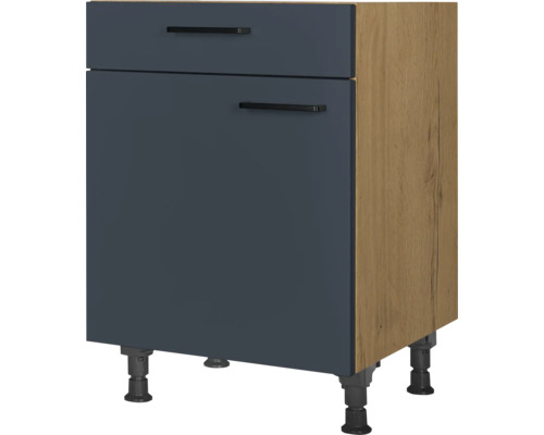 Meuble bas avec tiroir et porte pivotante NOBILIA Urban lxpxh 60 x 58 x 87 cm bleu fjord mat prémonté tirant gauche Meuble bas de cuisine avec tiroir et porte