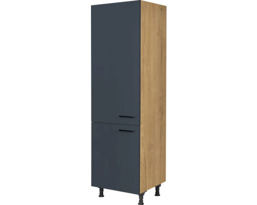 Armoire pour réfrigérateur NOBILIA pour réfrigérateur encastré de 122 cm Urban lxpxh 60 x 58 x 217 cm bleu fjord mat prémonté tirant gauche Armoire haute avec deux portes et pieds