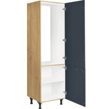 Meuble de cuisine avec portes ouvertes, intérieur avec étagères