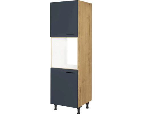 Armoire haute pour four avec porte NOBILIA Urban lxpxh 60 x 58 x 217 cm bleu fjord mat prémonté tirant gauche Armoire haute de cuisine avec deux portes et un compartiment ouvert