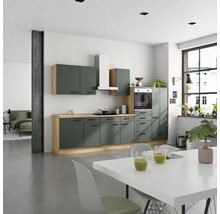 Bloc cuisine complète équipée NOBILIA Urban 330 cm façade vert minérale mate variante à droite monté 4004539014497
