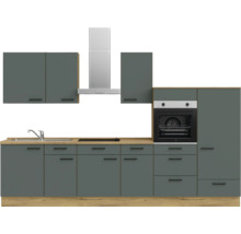 Bloc cuisine complète équipée NOBILIA Urban 330 cm façade vert minérale mate variante à droite monté 4004539014497