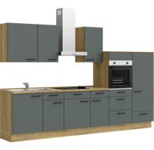 Bloc cuisine complète équipée NOBILIA Urban 330 cm façade vert minérale mate variante à droite monté 4004539014497
