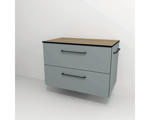 Meuble suspendu avec deux tiroirs et plateau en bois