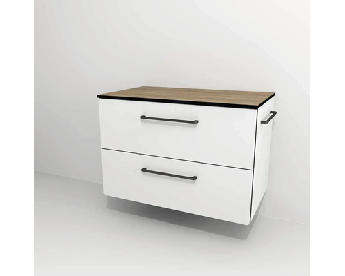 Waschtischunterschrank mit 2 Schubladen Devo Sonus 2.0 BxHxT 77x52x45 cm arctic white hochglanz/natural bardolino oak Waschtischunterschrank mit 2 Schubladen Devo Sonus 2.0 BxHxT 77x52x45 cm arctic white hochglanz/natural bardolino oak