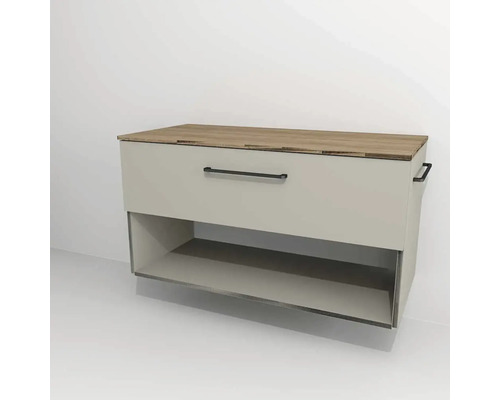 Meuble sous vasque avec 1 tiroir et compartiment Devo Sonus 2.0 lxhxp 97x52x45 cm classico coquille/natural bardolino oak Meuble sous vasque avec 1 tiroir et compartiment Devo Sonus 2.0 lxhxp 97x52x45 cm classico coquille/natural bardolino oak