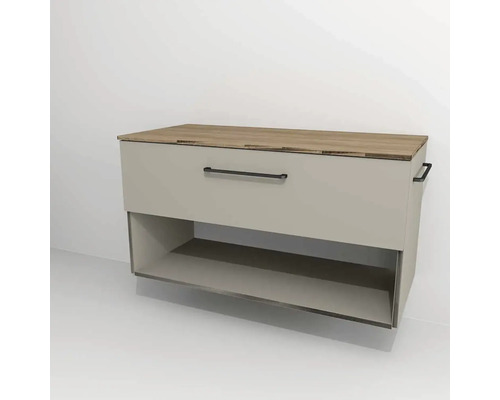 Meuble sous vasque avec 1 tiroir et compartiment Devo Sonus 2.0 lxhxp 97x52x45 cm dakar suedette mat/natural bardolino oak Meuble sous vasque avec 1 tiroir et compartiment Devo Sonus 2.0 lxhxp 97x52x45 cm dakar suedette mat/natural bardolino oak