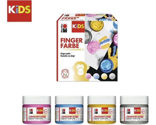 Marabu Kids Fingerfarbe Sternenglanz Set mit vier Farbtiegeln