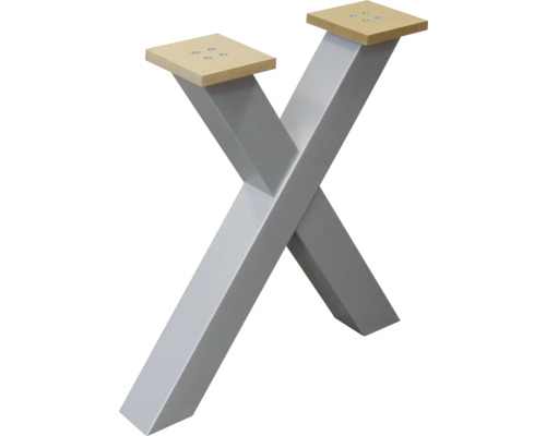 Kit de piètement de table en X MDF pour table de salle à manger acier argent aspect brossé hauteur: 680 mm