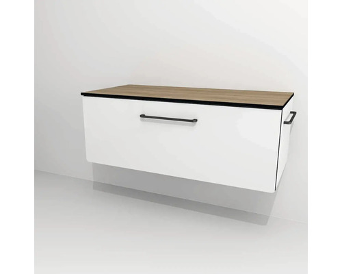 Waschtischunterschrank mit 1 Schublade Devo Sonus 2.0 BxHxT 97x36x45 cm arctic white hochglanz/natural bardolino oak Waschtischunterschrank mit 1 Schublade Devo Sonus 2.0 BxHxT 97x36x45 cm arctic white hochglanz/natural bardolino oak