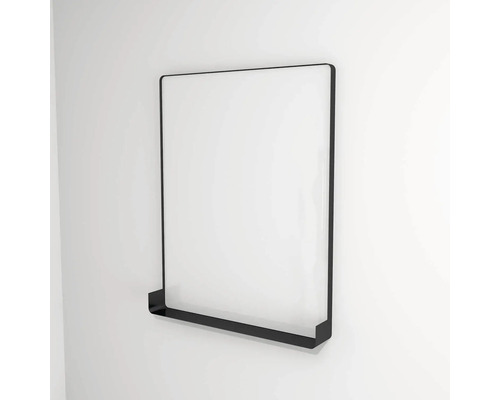 Miroir de salle de bain LED avec tablette Devo Sonus 2.0 Black 75.5x94 cm SO2-LUPM75x94-L09 Miroir mural avec étagère montée sur un mur blanc