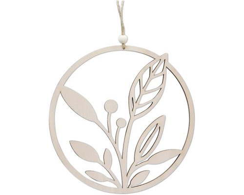 Pendentif en bois avec motif de feuilles et suspension