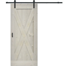 Porte coulissante en bois avec motif en X et système de porte coulissante