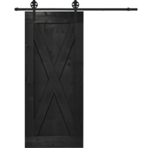 Porte coulissante en bois avec motif en X et ferrures