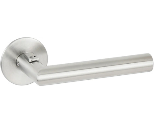 Drückerpaar Hermat Basic 02 Fastlock auf flacher Rosette rund DIN rechts Edelstahl matt Türdrücker aus Edelstahl mit Drehknauf