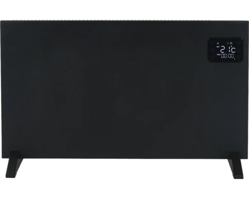 Schwarzer Heizkörper mit Display und Standfüßen