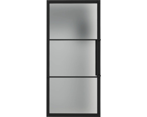 Glastür mit Metallrahmen und drei Feldern