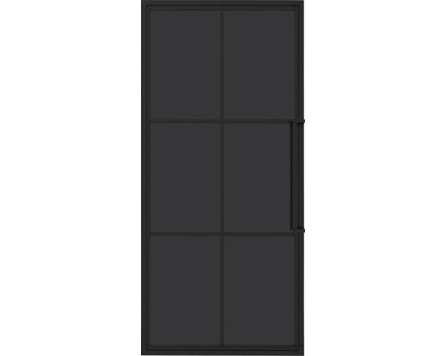 Schwarze Innentür mit Glaseinsätzen und Griff