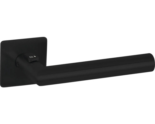Drückerpaar Hermat Basic 02 Fastlock auf flacher Rosette eckig DIN rechts schwarz Türdrücker mit Vierkantrosette und Drehknopfverriegelung