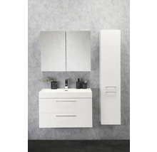 Set de meubles de salle de bains Differnz Somero lxhxp 80 x 57 x 38 cm couleur de façade blanc haute brillance avec vasque en fonte minérale blanc