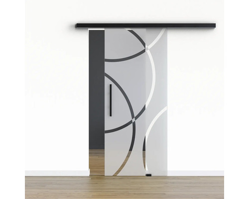 Porte vitrée coulissante Pertura set complet Glera Loop 01 775x2050 mm y compris ferrure Selir aluminium noir, poignée barre