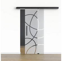 Pertura Glasschiebetür Komplettset Glera Loop 04 900x2050 mm inkl.Beschlag Selir Aluminium schwarz,Stangengriff