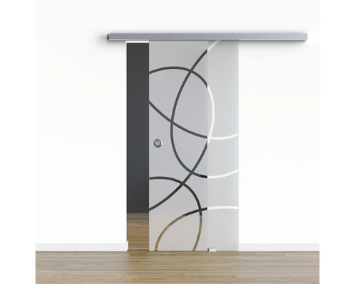 Porte vitrée coulissante Pertura set complet Glera Loop 04 900x2050 mm y compris ferrure Selir aluminium aspect inox, poignée encastrée