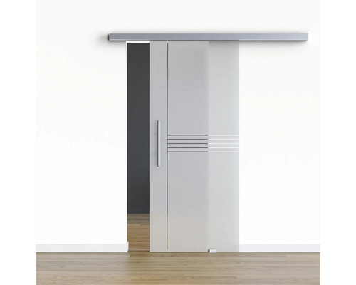 Porte vitrée coulissante Pertura set complet Glera Linear 900x2050 mm y compris ferrure Selir aluminium aspect inox, poignée barre