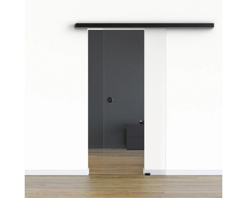 Porte vitrée coulissante Pertura set complet Freia Clear 900x2175 mm y compris ferrure Selir aluminium noir, poignée encastrée