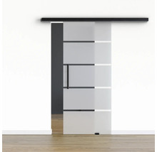 Pertura Glasschiebetür Komplettset Glera 4 Stripes 1025x2050 mm inkl.Beschlag Selir Aluminium schwarz,Stangengriff