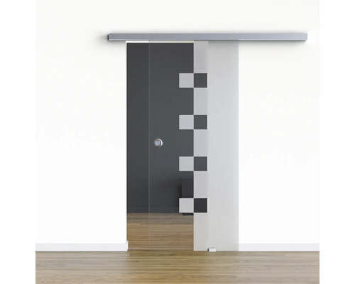 Porte vitrée coulissante Pertura set complet Glera Cube 1025x2175 mm y compris ferrure Selir aluminium aspect inox, poignée encastrée