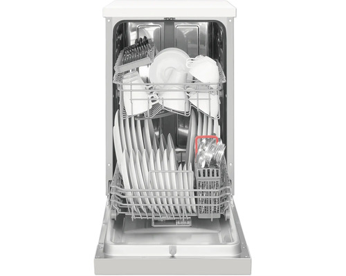 Offener Geschirrspüler mit Geschirr