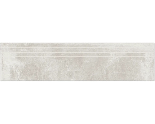 Marche d'escalier grès-cérame fin Greenwich perla mat gris 29,5 x 120 cm optique béton