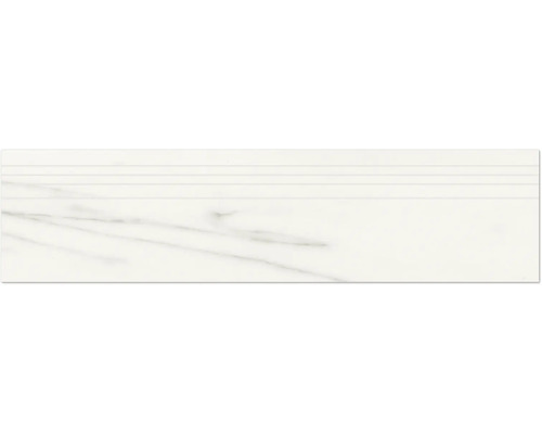 Marche d'escalier en grès cérame fin Macael 29,5 x 120 x 0,9 cm white poli gris