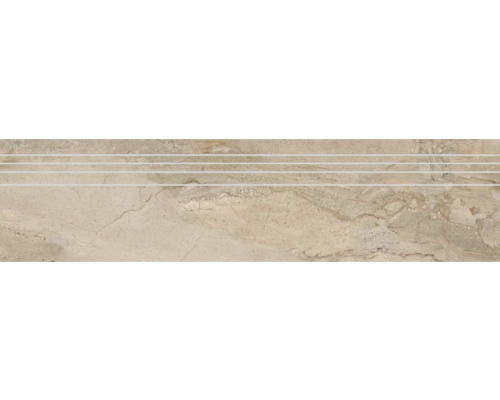 Marche d'escalier en grès cérame fin Sicilia 29,5 x 120 x 0,9 cm Miele poli brun (1 paquet = 3 pièces)