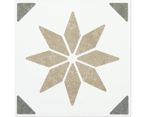 Dekorative Fliese mit Sternmuster und Dreiecken in den Ecken