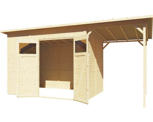 Holzgarage mit Doppeltür und Vordach